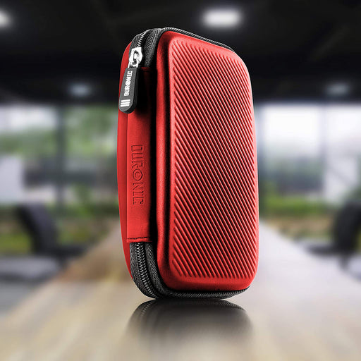 Duronic HDC2 /RD red portable hard drive case placed on a table in an office meeting room