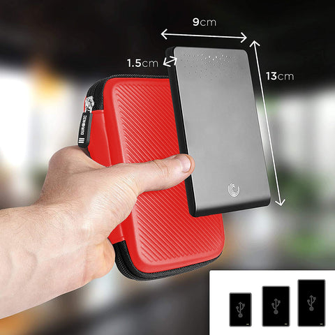 Duronic HDC2 /RD red portable hard drive case with external hard drive dimensions