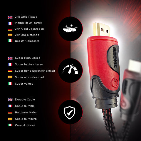 Duronic HDMI 2.0 Cable braided HDMI cable featuring 24k gold-plated connectors.