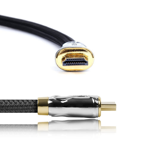 Duronic HDMI Cable featuring gold-plated connectors and a sleek silver metallic housing.