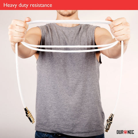 Duronic HDMI Cable with gold-plated connectors to demonstrate its heavy-duty resistance.
