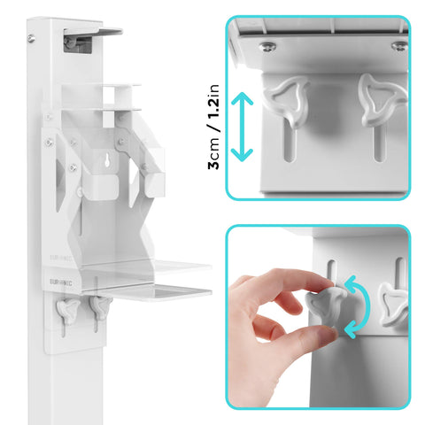 Duronic Hand Gel Floor Standing Dispenser with 3cm height range and easy-turn wing knobs.
