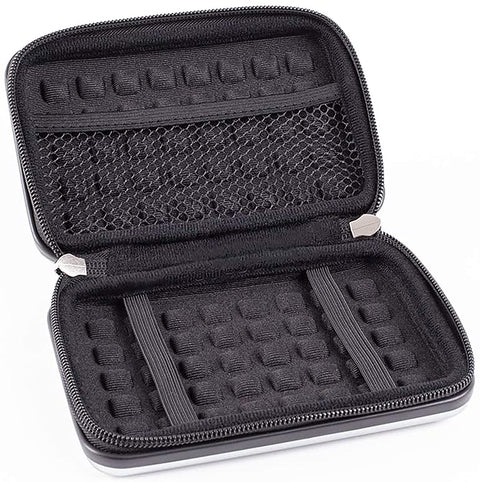 Duronic Hard Drive Case featuring black mesh pocket, dual elastic straps, and padded bubble lining.