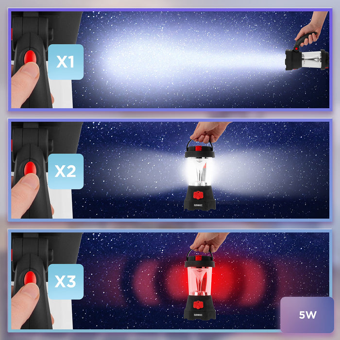 Duronic Hurricane camping flashlight with 3 different switches for handheld torch, lantern mode, red warning light