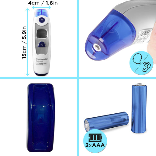 Duronic IRT1000 infrared forehead/ear thermometer with dimensions height, width with 2x AAA batteries included