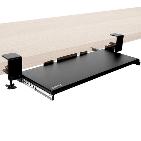 Duronic Keyboard Drawers  with sliding tracks attached to a light wood desk.