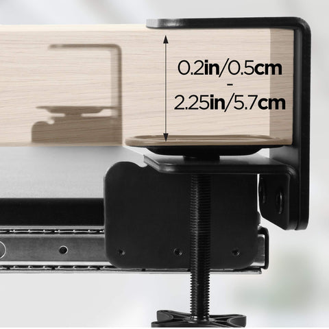 Duronic Keyboard Drawers with table thicknesses from 0.2 to 2.25 inches for easy mounting.