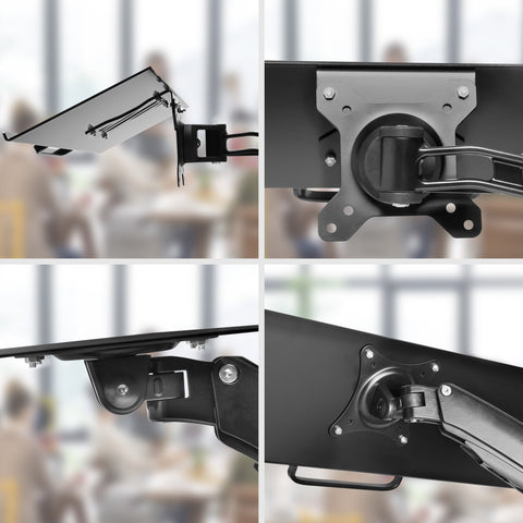 Duronic Keyboard Platform mounted on an articulating monitor arm shown from multiple angles.
