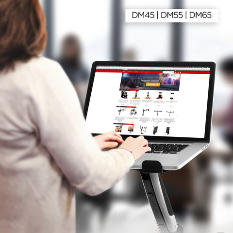 Duronic Laptop Attachment Stand mounted on a Duronic DM45 DM55 DM65 ergonomic desk arm.