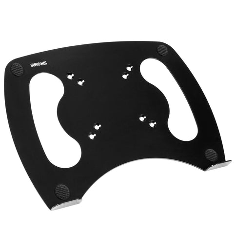 Duronic Laptop Attachment Stand with VESA mounting holes, grip pads, and safety lips.