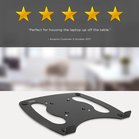 Duronic Laptop Attachment Stand with anti-slip pads and five-star Amazon customer review.