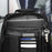 Duronic Laptop Backpack displaying organized inner compartments filled with a laptop, cards, pens, and keys.