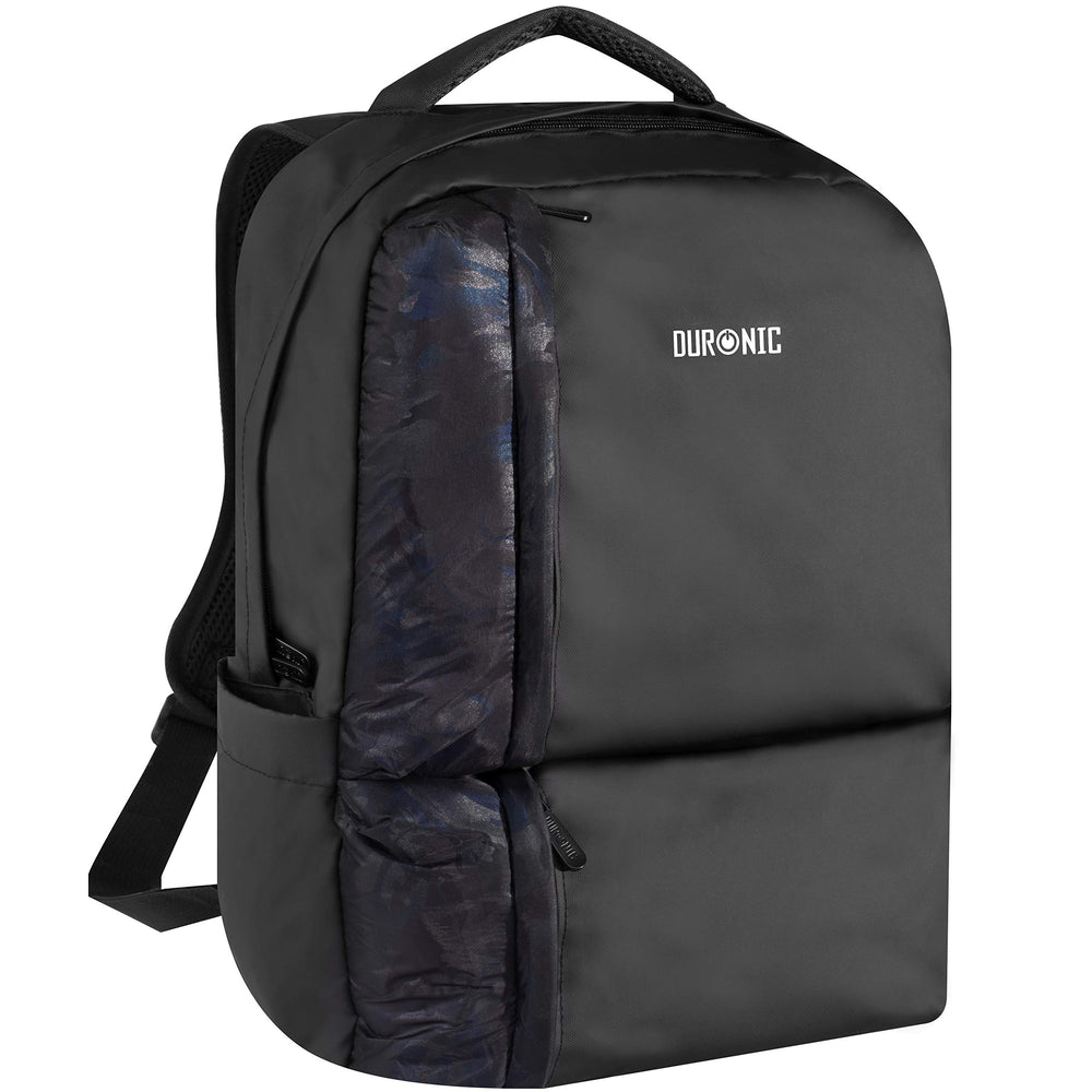 Duronic Laptop Backpack featuring a textured, dark-patterned front pocket and sturdy top handle.