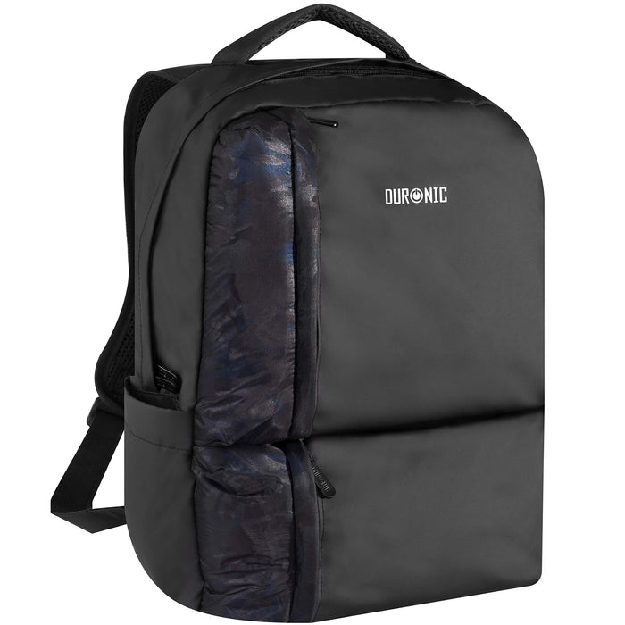 Duronic Laptop Backpack featuring a textured, dark-patterned front pocket and sturdy top handle.