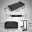 Duronic Laptop Stand showing folded dimensions, flat tray size, and fully extended height.