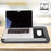 Duronic Laptop Tray with grey wrist rest and mouse pad holding a 16-inch silver laptop.