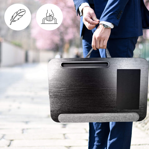 Duronic Laptop Tray with handle, tablet slot, mouse pad, and wrist rest.