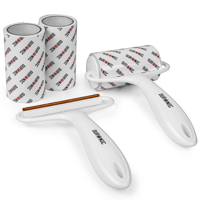 Duronic Lint Shaver and Lint Roller featuring a lint roller, two refills, and a portable carpet scraper.