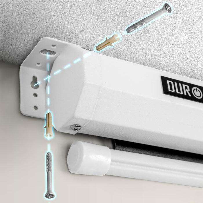 Duronic MPS60 /43 WE projector screen fixings and screws provided to install on ceiling and wall