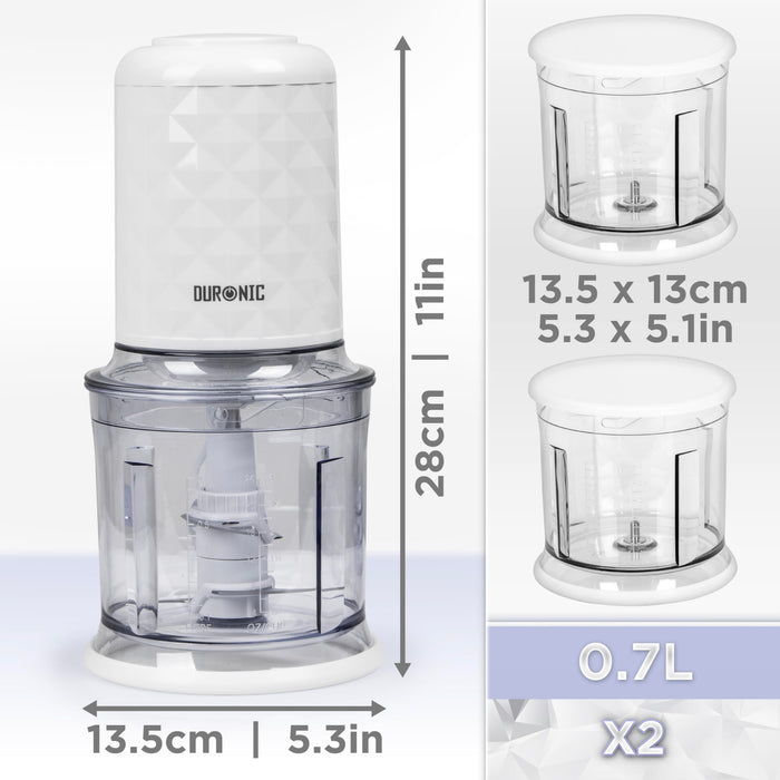 Duronic Mini Chopper with product dimension. 