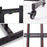 Duronic Mobile TV Stand on Wheels showcasing a black metal stand's bubble level, caster wheels, and hardware.