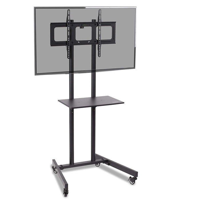 Duronic Mobile TV Stand on Wheels with an adjustable media shelf and VESA mount