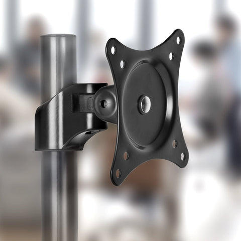 Duronic Monitor Arm Stand VESA Head attached to a metal desk pole for dual screen setups.