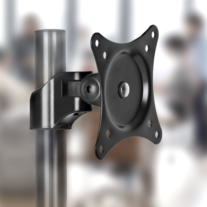 Duronic Monitor Arm Stand VESA Head attached to a metal desk pole for dual screen setups.