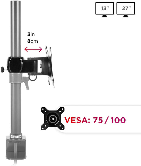 Duronic Monitor Arm Stand VESA Head with 3-inch extension, supporting 13 to 27-inch VESA screens.