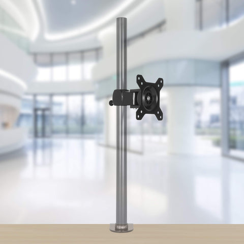 Duronic Monitor Arm Stand VESA Head with an adjustable bracket attached to a tall metal pole.