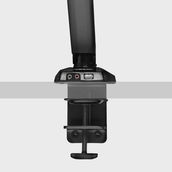 Duronic Monitor Arm Stand featuring audio jacks and a USB port.