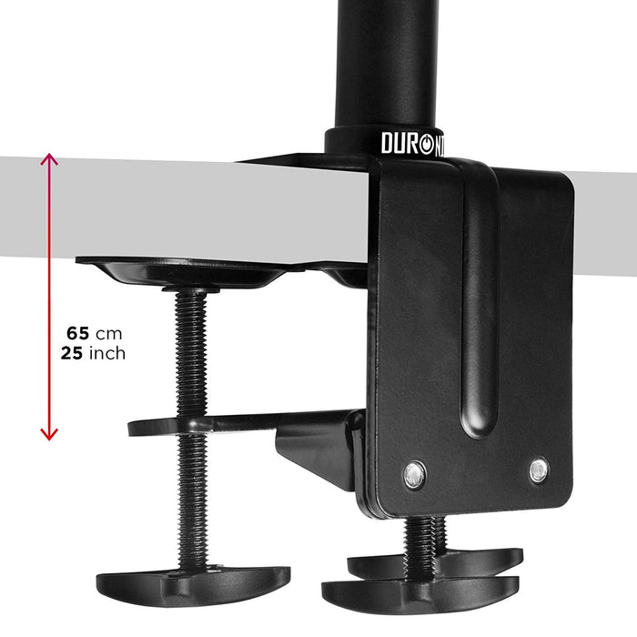 Duronic Monitor Arm Stand mount attached to a grey tabletop surface.
