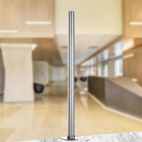 Duronic  Monitor Arm Stand mounted on a white marble surface backdrop.