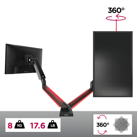 Duronic Monitor Arm Stand supporting up to 17.6 lbs and 360-degree rotation.