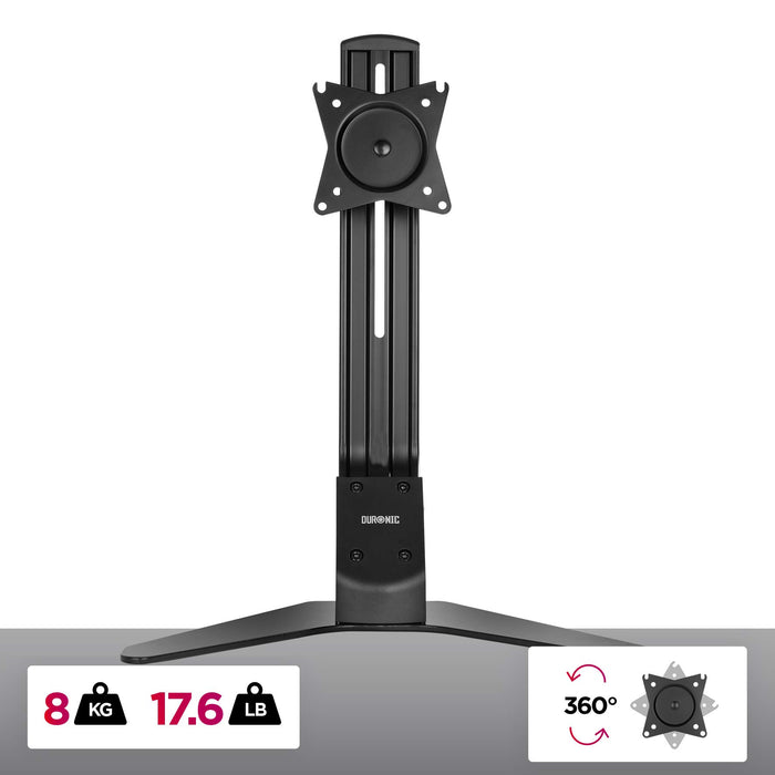 Duronic Monitor Arm Stand with VESA mount, 8kg capacity, and 360-degree screen rotation.