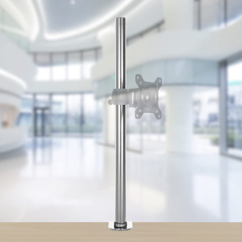 Duronic  Monitor Arm Stand with adjustable arm and VESA plate on wooden surface.