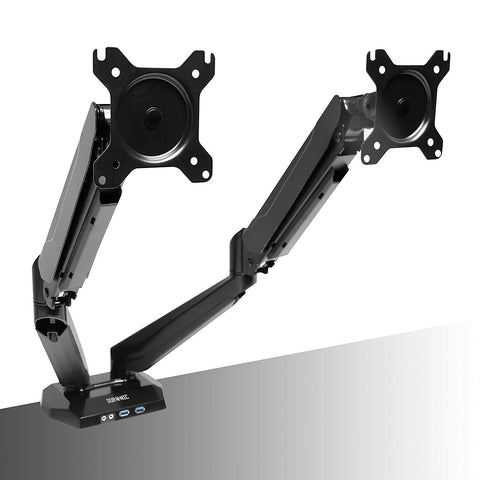 Duronic Monitor Arm Stand with gas spring arms and built-in USB ports for desk.