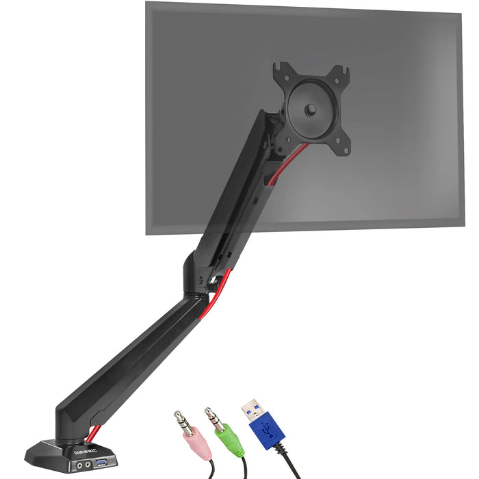 Duronic Monitor Arm Stand with integrated USB and audio ports on the base.