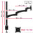 Duronic Monitor Arm Stand with measurements for height, extension, and VESA compatibility.