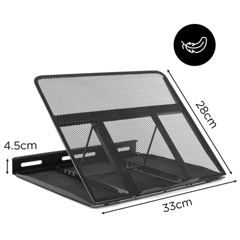 Duronic Monitor Laptop Stand with dimensions 33cm width, 28cm length, and 4.5cm folded height.