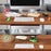 Duronic Monitor Stand Riser comparison of a cluttered desk vs. an organized desk with a monitor stand.