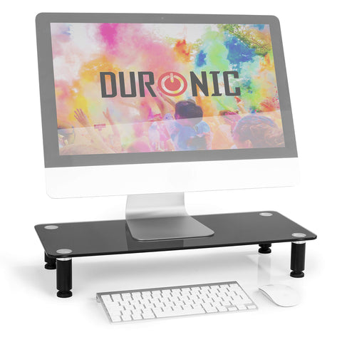 Duronic Monitor Stand Riser holding an iMac with keyboard and mouse below.