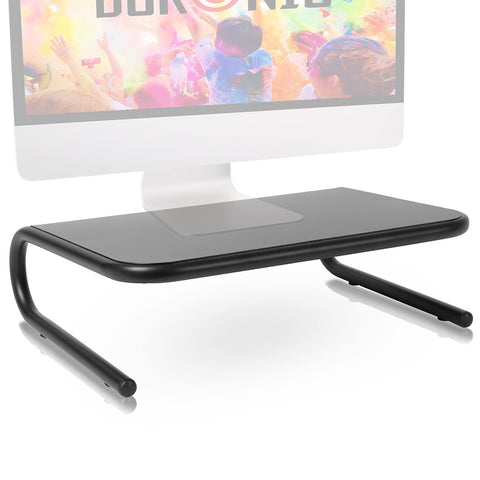 Duronic Monitor Stand Riser with curved metal legs and a minimalist desktop storage design.