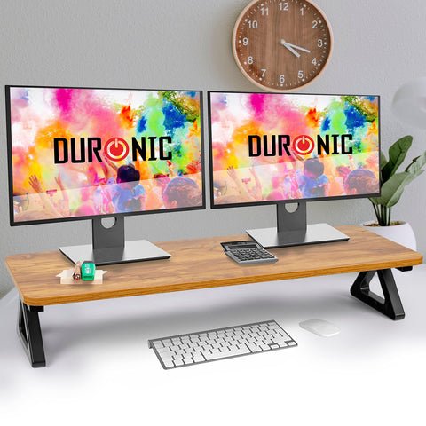 Duronic Monitor Stand Riser with keyboard and office accessories.