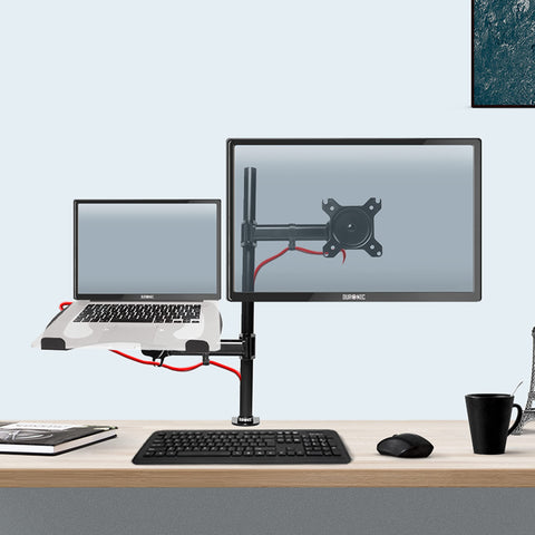 Duronic Monitor and Laptop Stand holding a laptop on a tray and a monitor on an arm.