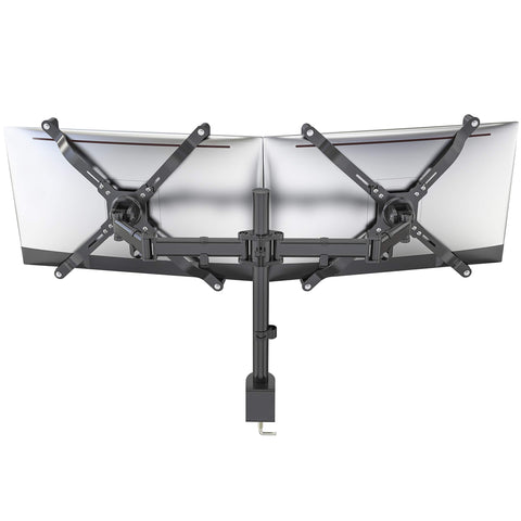 Duronic NON VESA Monitor Adapter with heavy-duty vesa brackets holding two large curved silver computer screens.
