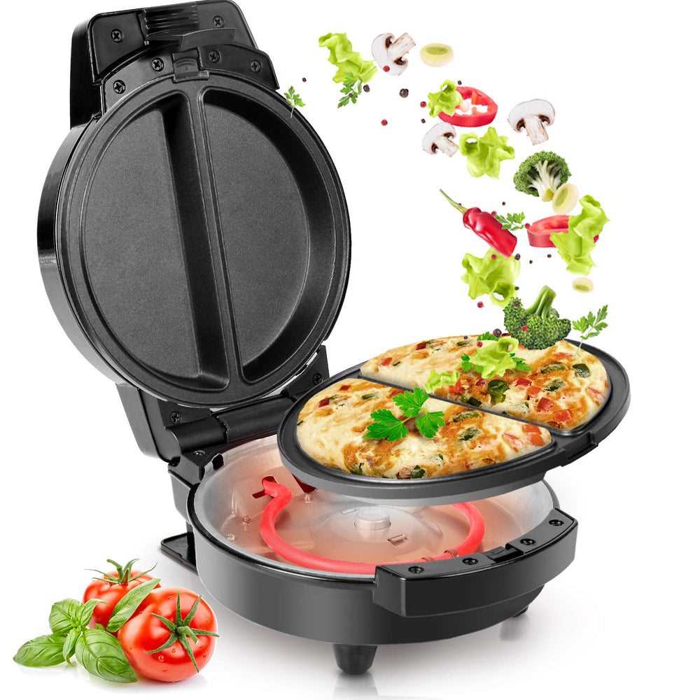 Duronic OM60 electric omelette maker cooking delicious omelette with ingredients like mushrooms, tomatoes, vegetables