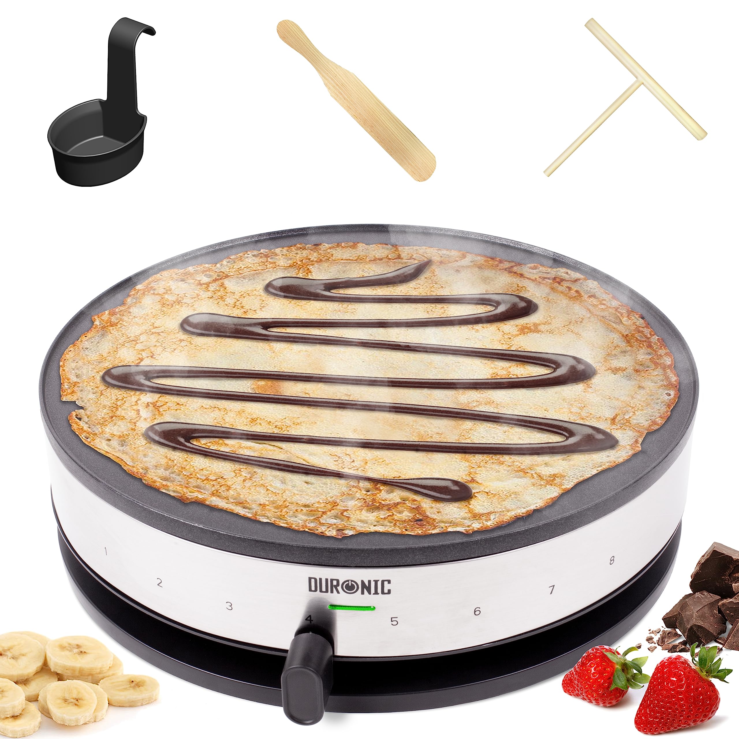 Duronic PM131 electric crepe maker for breakfast, american fluffy pancakes, french crepes, galettes