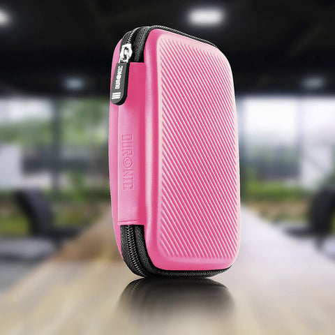 Duronic Pink Hard Drive Case featuring a textured diagonal pattern and a secure black zipper closure.