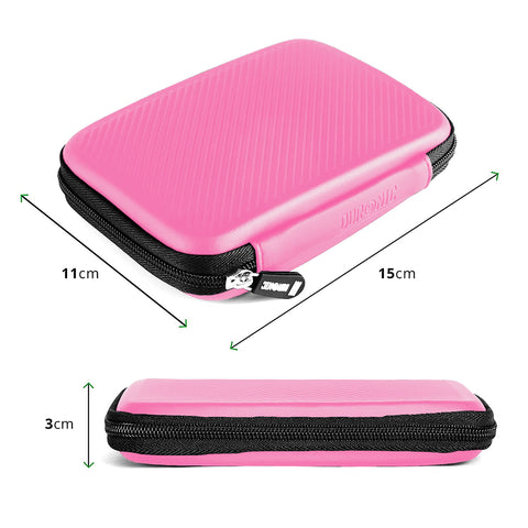Duronic Pink Hard Drive Case with product height, weight and width